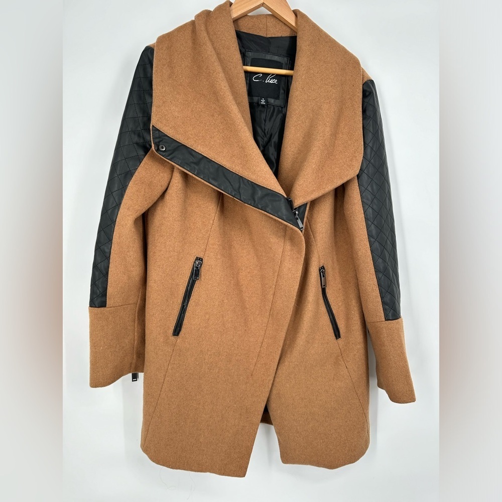 C. Luce Faux Leather Accent Coat